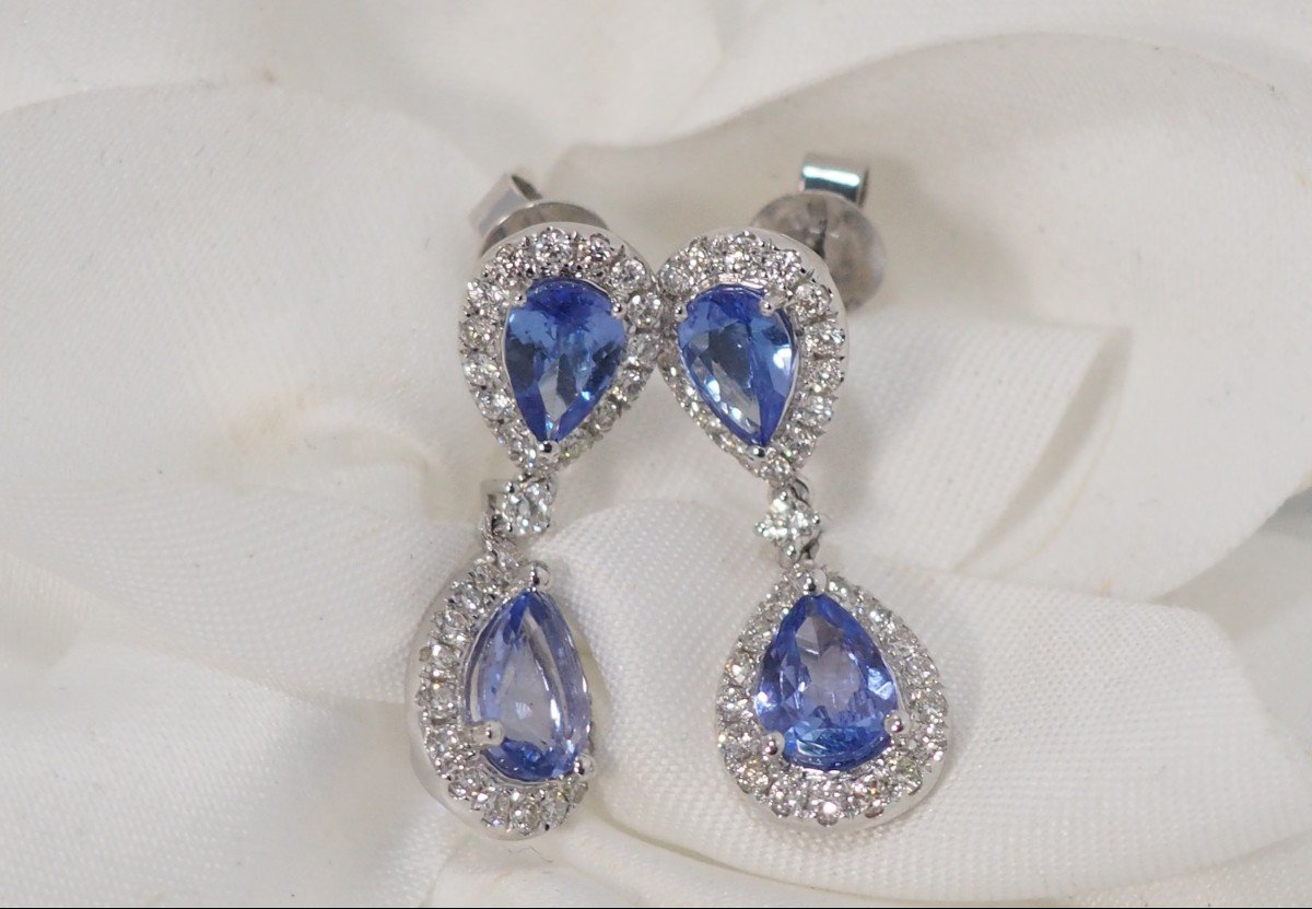 Boucles d'Oreilles En Or Blanc, Tanzanite Et Diamants-photo-4
