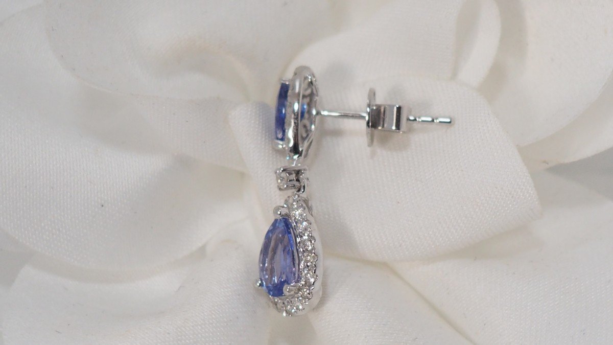 Boucles d'Oreilles En Or Blanc, Tanzanite Et Diamants-photo-1