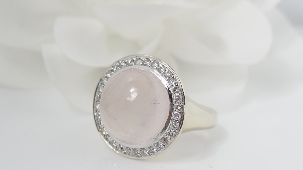 Bague En Blanc, Quartz Rose Et Diamants-photo-3