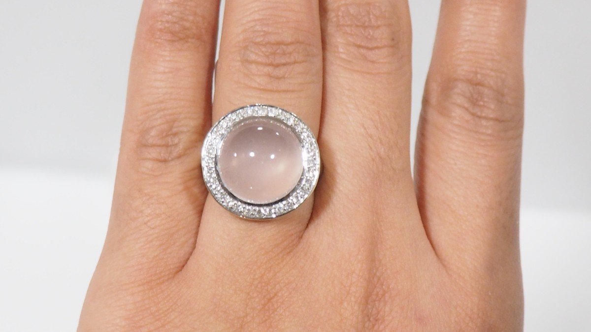 Bague En Blanc, Quartz Rose Et Diamants-photo-4