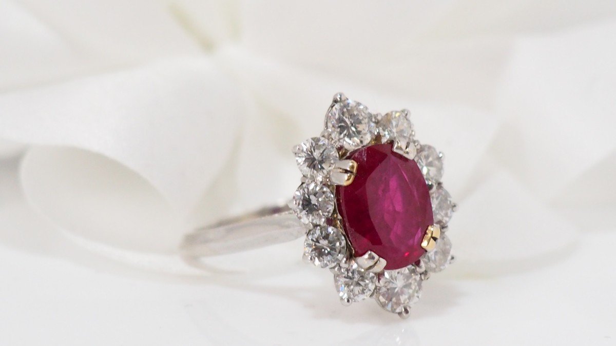 Bague Marguerite En Or Blanc, Rubis Et Diamants-photo-2