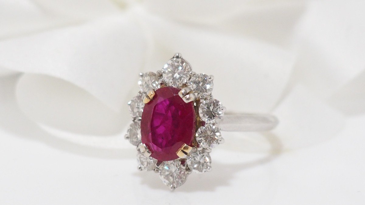 Bague Marguerite En Or Blanc, Rubis Et Diamants-photo-4