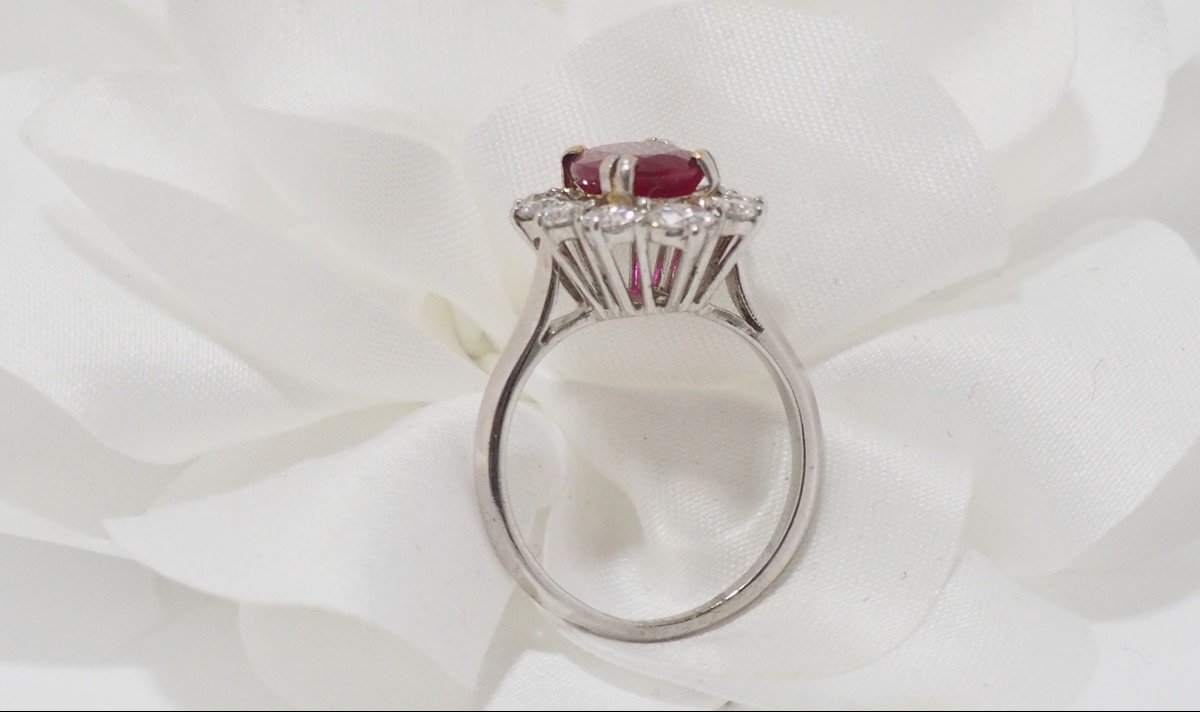 Bague Marguerite En Or Blanc, Rubis Et Diamants-photo-2
