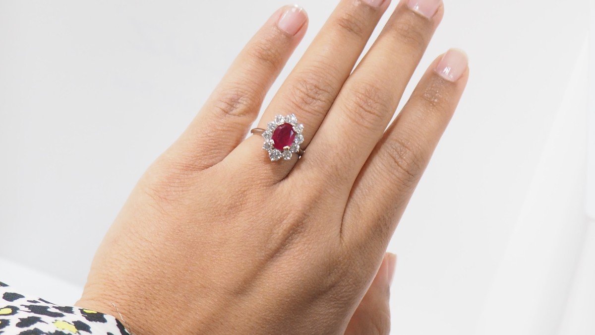 Bague Marguerite En Or Blanc, Rubis Et Diamants-photo-3