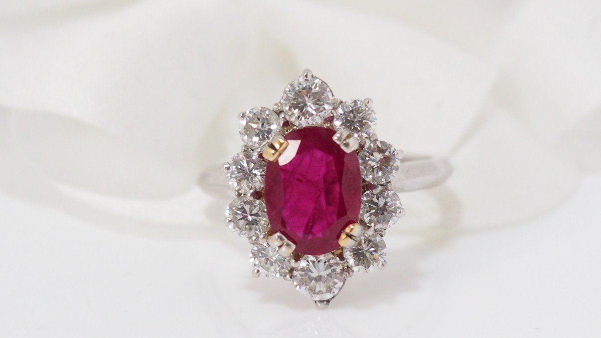Bague Marguerite En Or Blanc, Rubis Et Diamants-photo-4