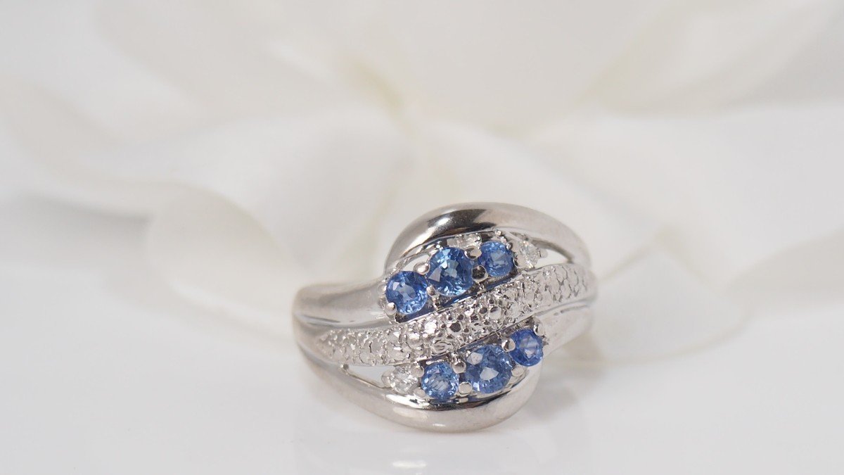 Bague En Or Blanc, Tanzanites Et Diamants-photo-2