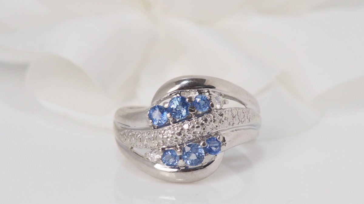 Bague En Or Blanc, Tanzanites Et Diamants-photo-2