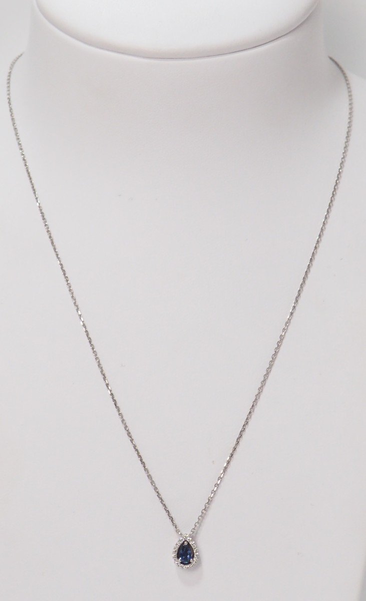 Pendant Necklace In White Gold, Sapphire And Diamonds-photo-4