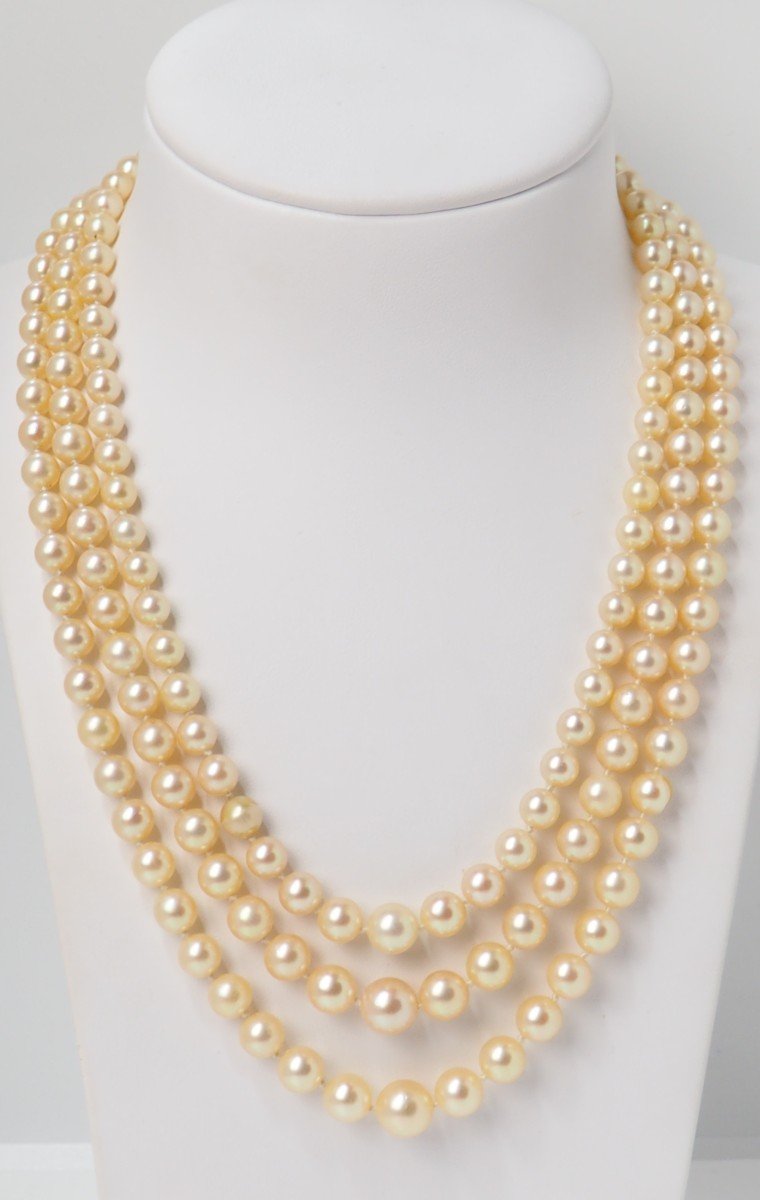 Necklace And Bracelet Set In Yellow Gold And Cultured Pearls-photo-1