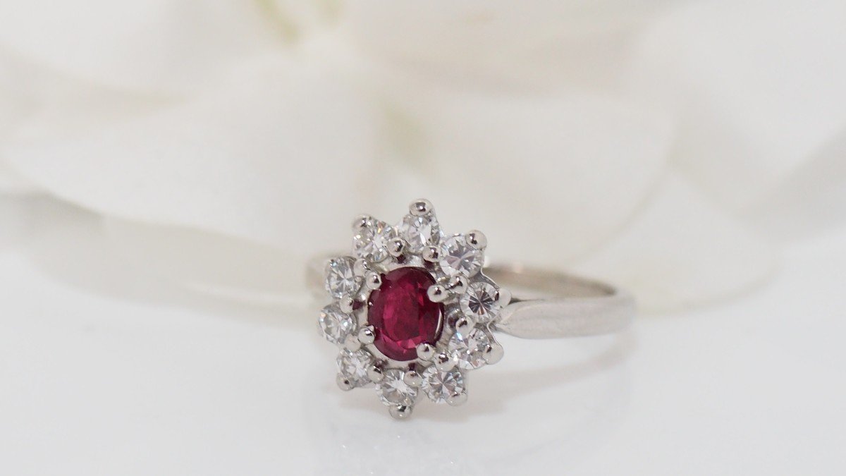 Daisy Ring In White Gold, Rubies And Diamonds-photo-2