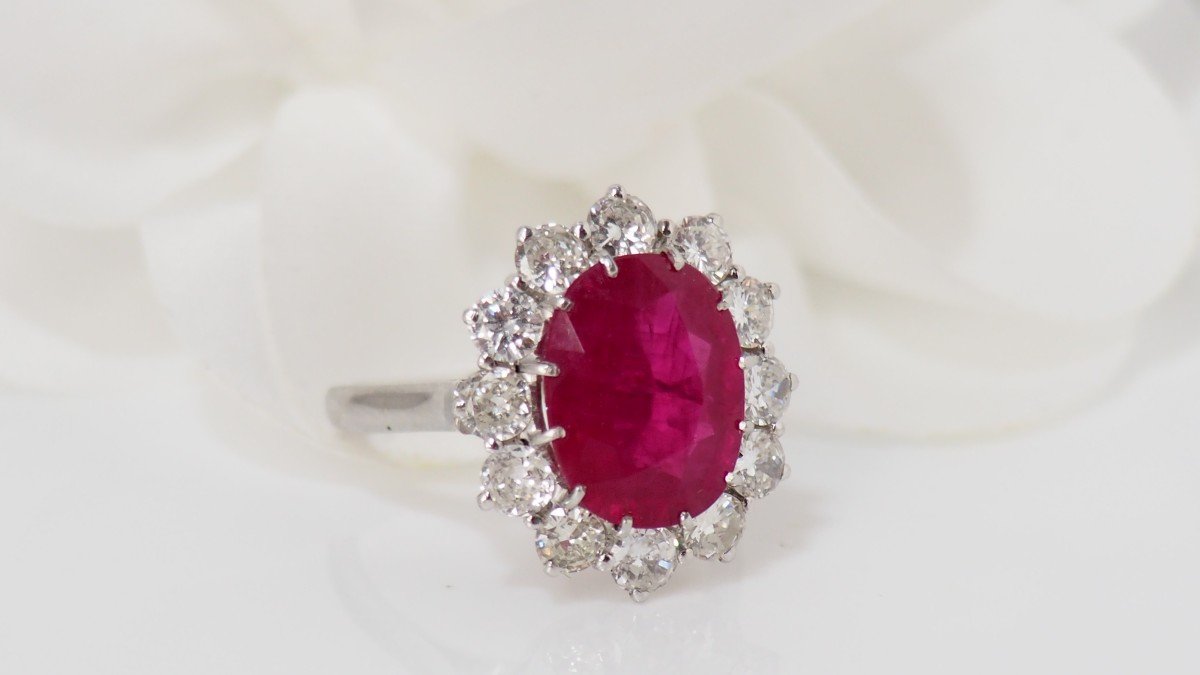 Bague Pompadour En Platine, Rubis Ovale Et Diamants-photo-4