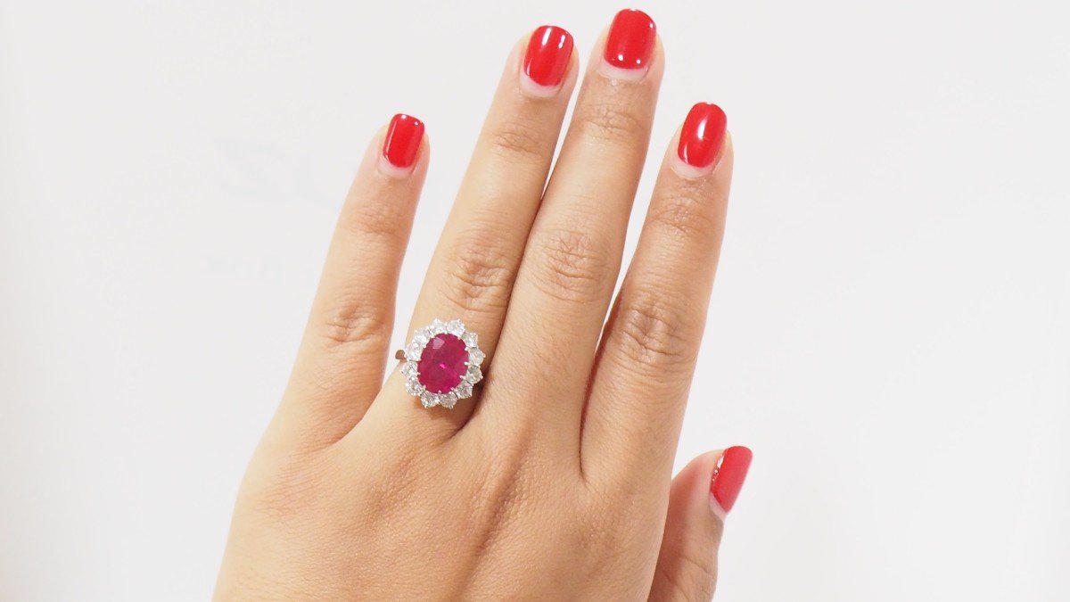 Bague Pompadour En Platine, Rubis Ovale Et Diamants-photo-5