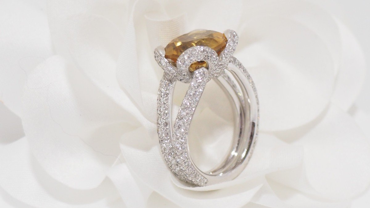 Bague En Or Blanc, Citrine Et Diamants-photo-2