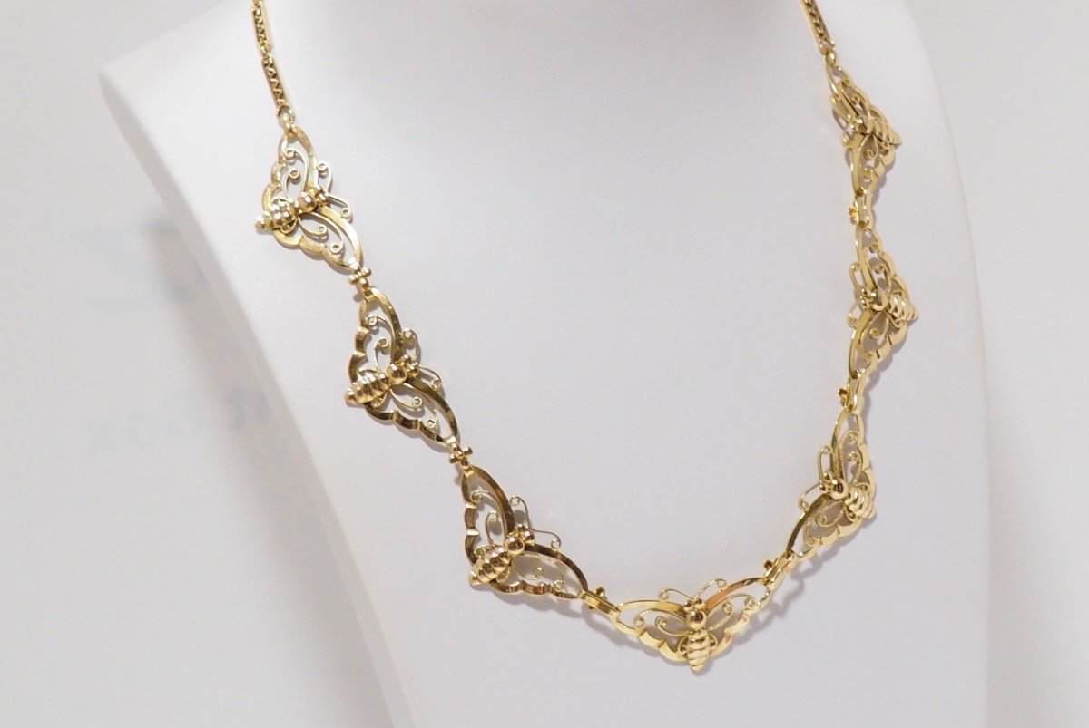 Collier ancien Papillons En Or Jaune Ajouré-photo-2