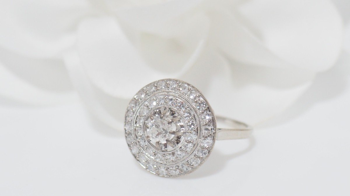 Bague Double Entourage En Or Blanc Et Platine-photo-4