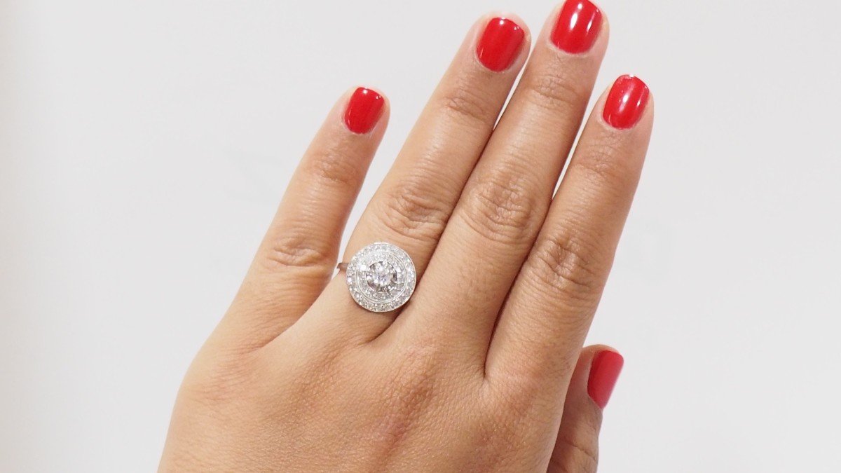 Bague Double Entourage En Or Blanc Et Platine-photo-4