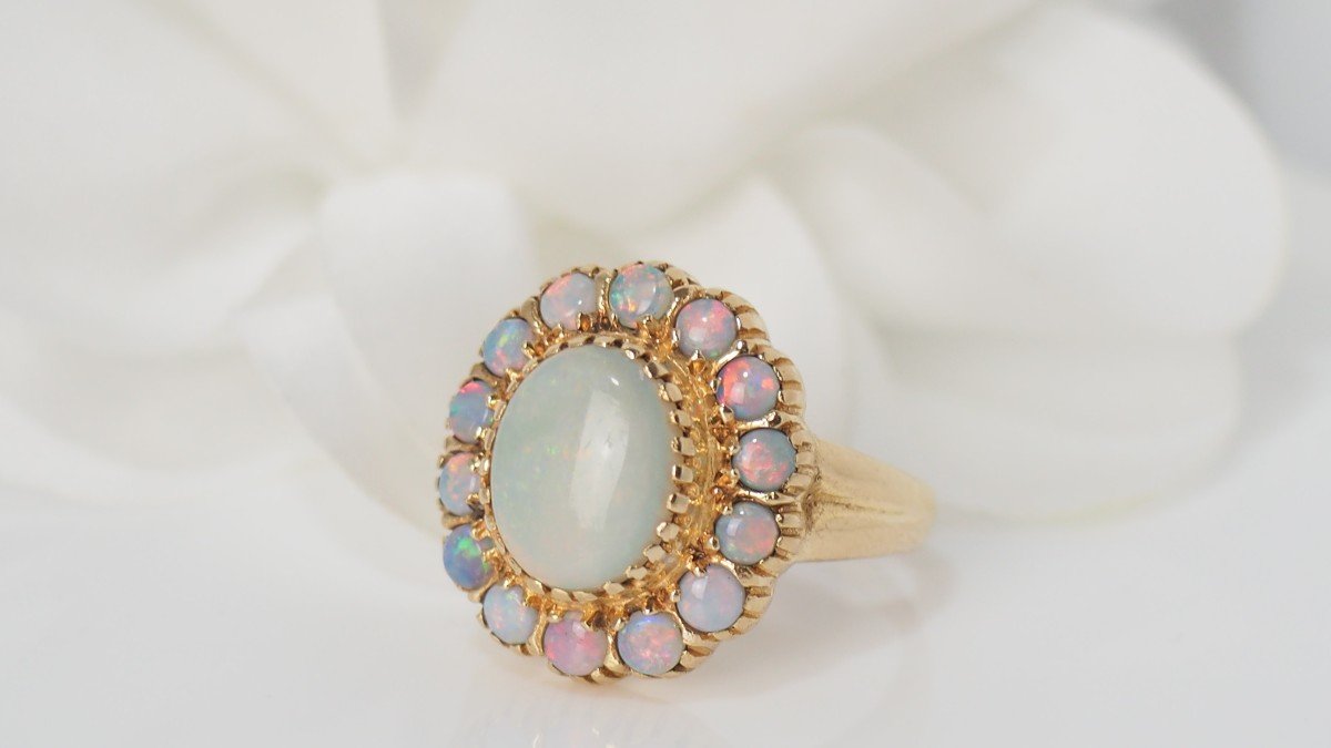 Bague Marguerite En Or Jaune Et Opales-photo-3