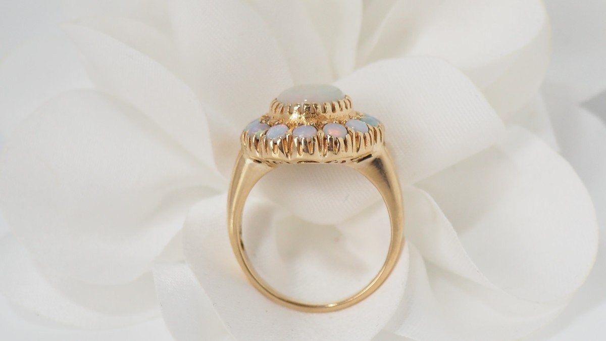 Bague Marguerite En Or Jaune Et Opales-photo-1