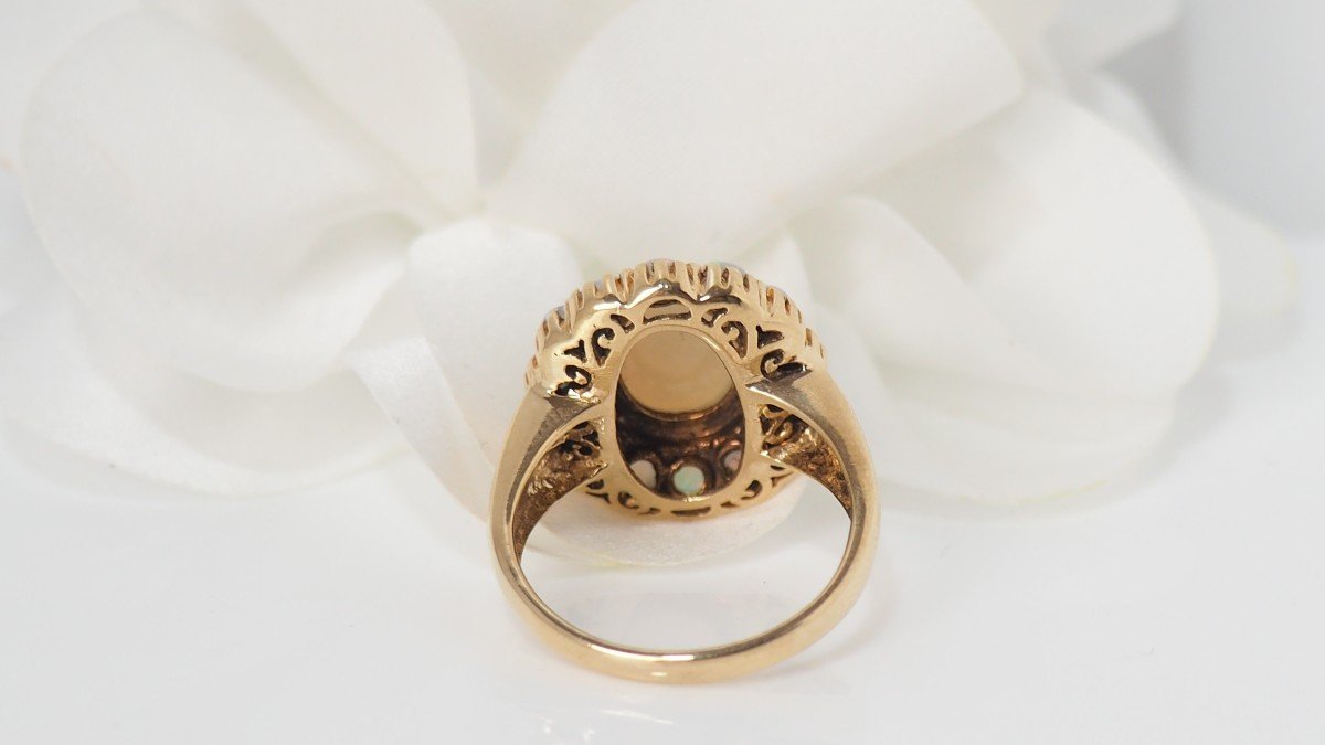 Bague Marguerite En Or Jaune Et Opales-photo-2