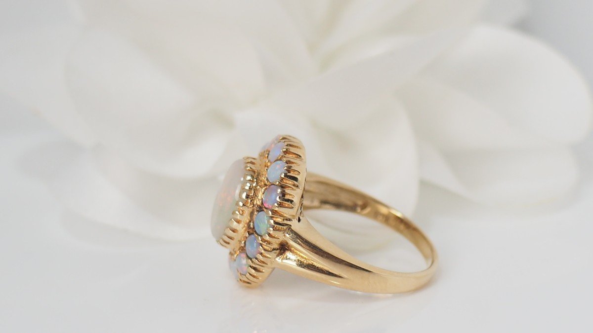 Bague Marguerite En Or Jaune Et Opales-photo-3