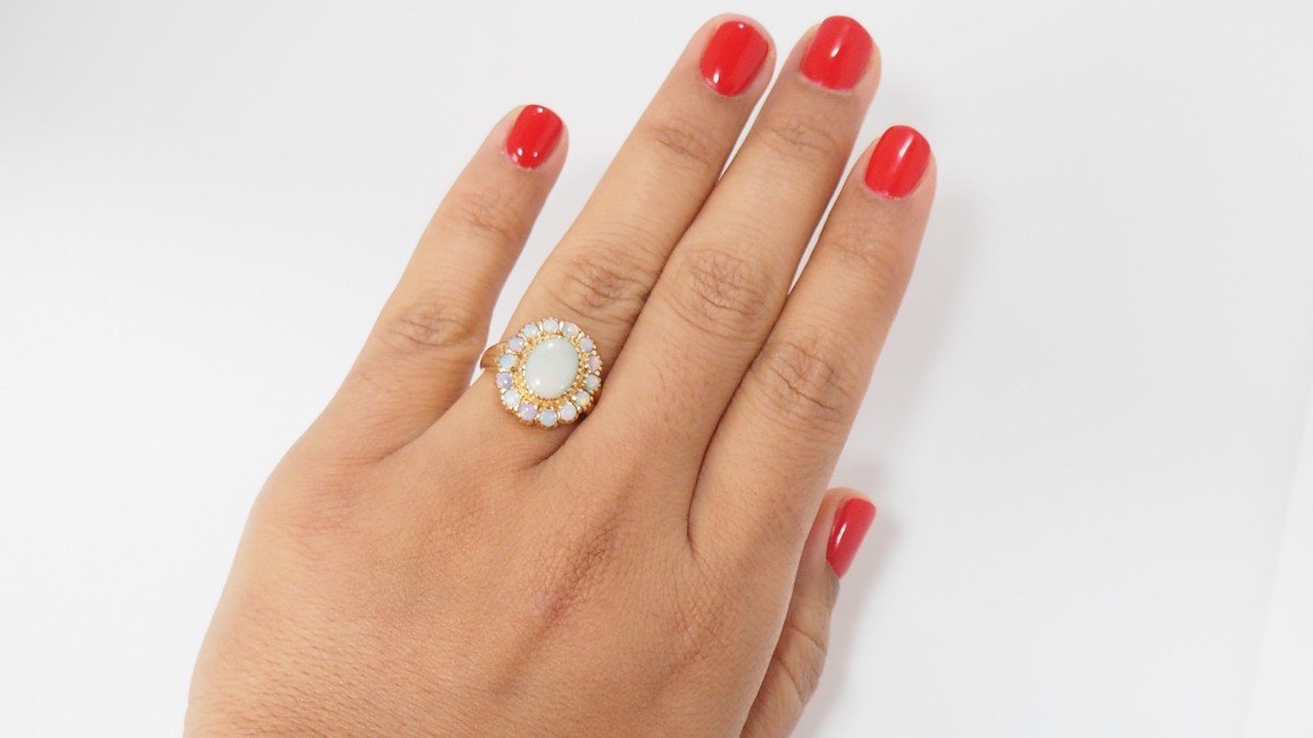 Bague Marguerite En Or Jaune Et Opales-photo-4