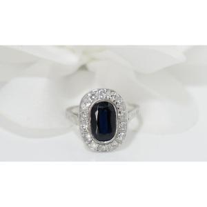 Art Deco Ring In Platinum, Sapphire And Diamonds