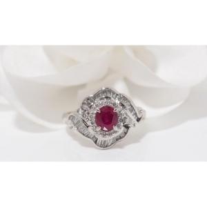 Entourage Ring In Platinum, Oval Ruby And Diamonds