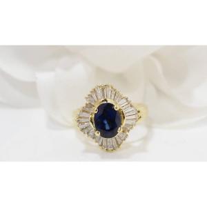 Skirt Ring In Yellow Gold, Oval Sapphire And Diamonds