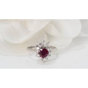 Bague Entourage En Or Blanc, Rubis Et Diamants