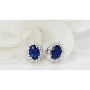 Boucles d'Oreilles Marguerite En Or Blanc Saphirs Et Diamants