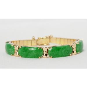 Vintage Bracelet In Yellow Gold, Jade And Diamonds