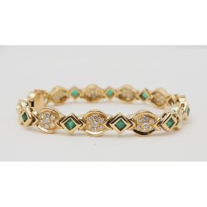 Bracelet En Or Jaune, émeraudes Et Diamants