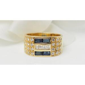 Ring In Yellow Gold, Diamonds And Sapphires