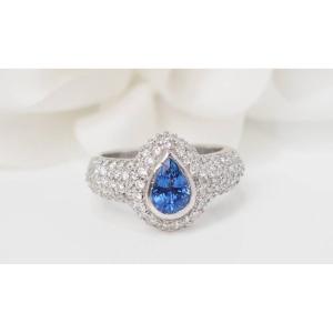 Ring In White Gold, Ceylon Sapphire And Diamonds