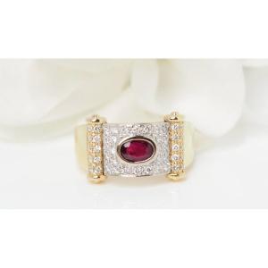 Bague Ruban En Or Bicolore, Diamants Et Rubis