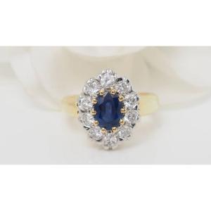 Pompadour Ring In Yellow Gold, Sapphire And Diamonds