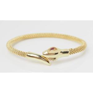 Snake Bracelet In Yellow Gold And Ruby 