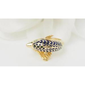 Dolphin Ring In Yellow Gold And Enamel