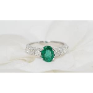 Emerald And Diamond White Gold Ring