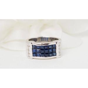 Band Ring In White Gold, Sapphires And Diamonds