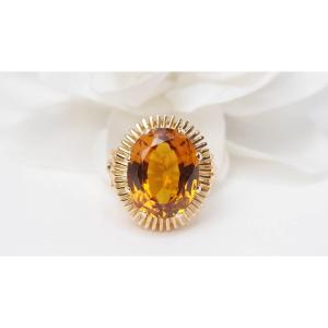 Vintage Ring In Yellow Gold And Oval Citrine