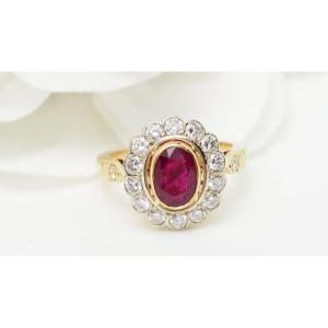 Entourage Ring In Yellow Gold, Ruby And Diamonds