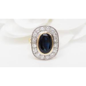 Pompadour Ring In Two-tone Gold, Sapphire And Diamonds