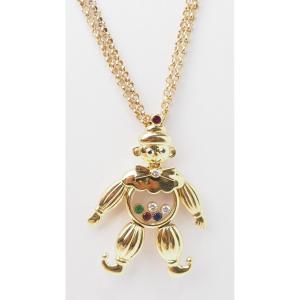 Chopard Happy Clown Pendant In Yellow Gold And Moving Diamonds