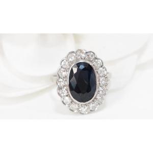 Pompadour Ring In Platinum Sapphire And Diamonds 