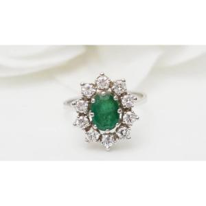 Entourage Ring In White Gold, Emerald And Diamonds