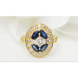 Vintage Ring In Yellow Gold, Sapphires And Diamonds