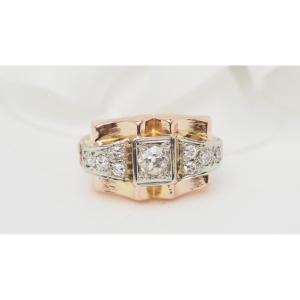 Bague Tank En Or Rose Et Blanc, Diamants