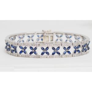 Bracelet Ajouré En Or Blanc, Saphirs Et Diamants 