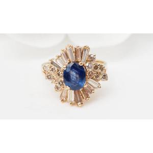 Bague Entourage En Or Rose, Saphir Et Diamants 